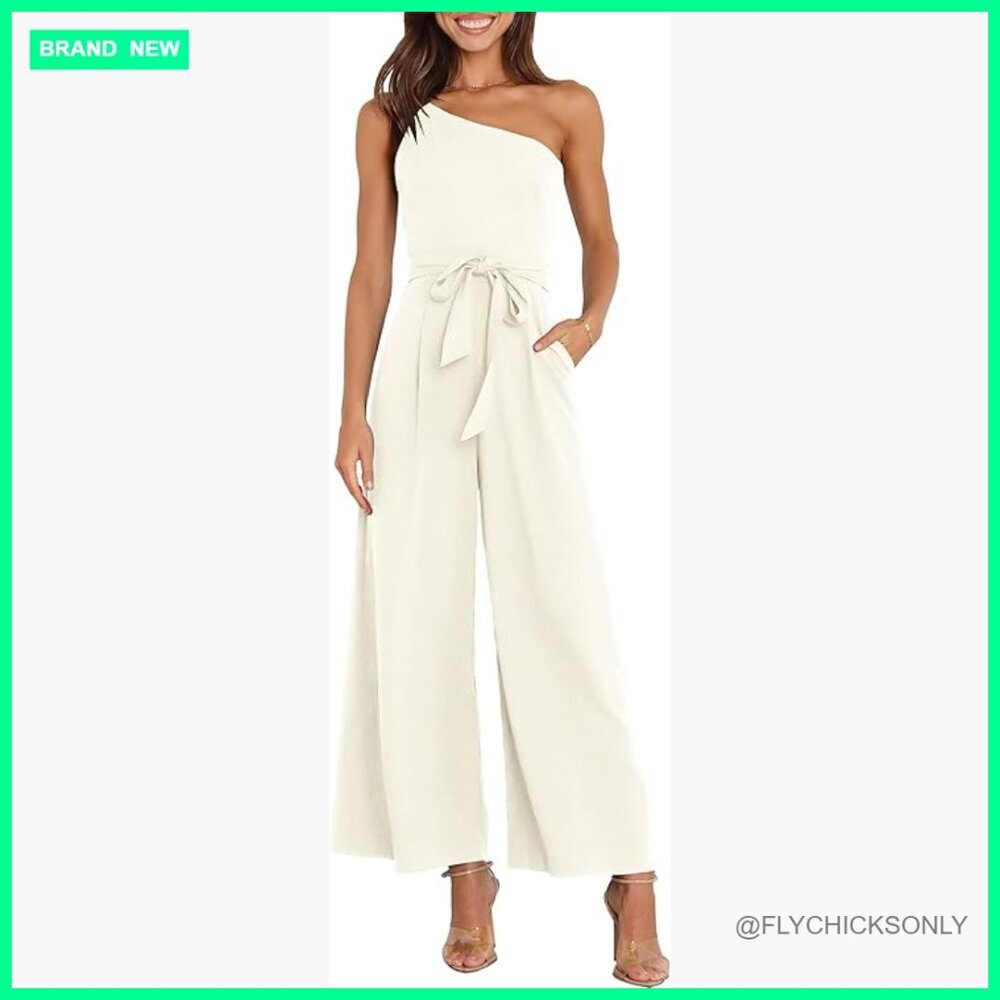 One Shoulder Sleeveless Jumpsuit with Wide Leg Pants and Hidden Pockets